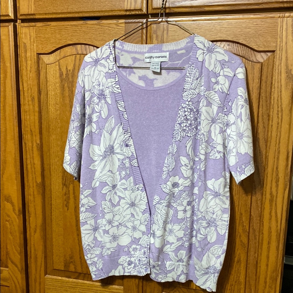 Cathy Daniels Purple Short Sleeve Blouse sweater